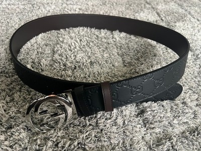 Authentic Gucci Silver GG Reversible Belt Size 100cm Fits 34-36 Waist