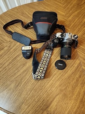 Pentax ME Super 35mm SLR Film Camera Works w Vivitar 28-85mm Lens + AF160+ Xtras