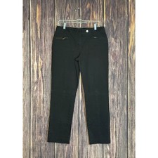 Talbots Signature Black Pants Womens Sz 8 Cotton Blend Zip Pockets Straight Leg