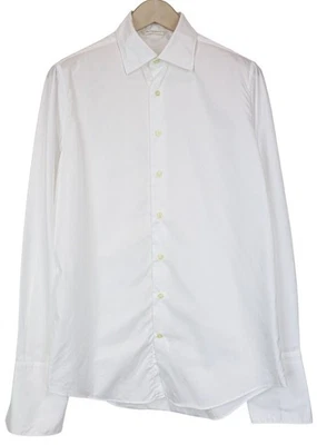 Suitsupply Homme Formelles Chemise M Slim Sergé Blanc Coton Bouton Manches - Photo 1/4