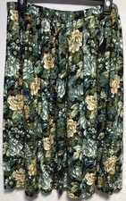 Vintage Pleated Midi Skirt 18 Green Floral Hippie 32" Waist CottageCore boho