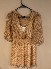 As U Wish Sheer Chevron Print Surplice Mini Dress