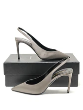 Saint Laurent YSL Zoe Heels 85 Silk Slingback Pumps Grey EUR 38 UK 5 US 8 7917G