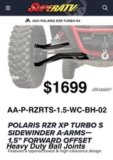 SuperATV Sidewinder 1.5” Forward Boxed A-Arms for Polaris RZR XP Turbo S Black