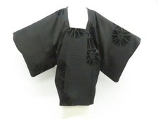 JAPANESE KIMONO MICHIYUKI COAT BLACK 82.5cm 2 ft 8 in PURE SILK AA7935