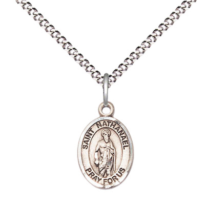 Small Pewter Saint Nathanael Medal Pendant 18'' Lobster Claw Chain Necklace