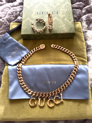 Gucci Gold-Tone Jewelry Set   Necklace & Earrings  Excellent Condition