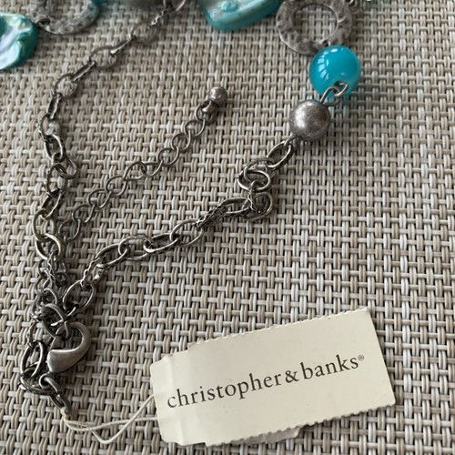 NWT Christopher Banks Turquoise Blue Shell Bead Hammered Silver Tone Necklace - Picture 3 of 10