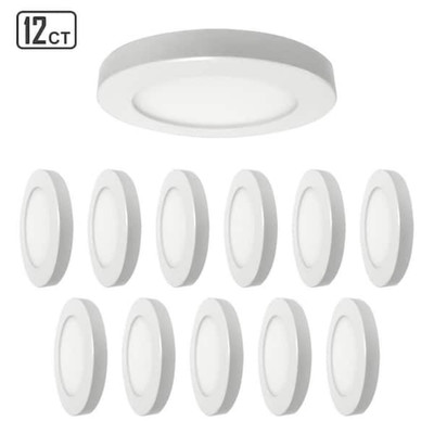 7 in. White Slim Flush Mount LED Ceiling Light Fixture CCT Selectable (12-Pack)