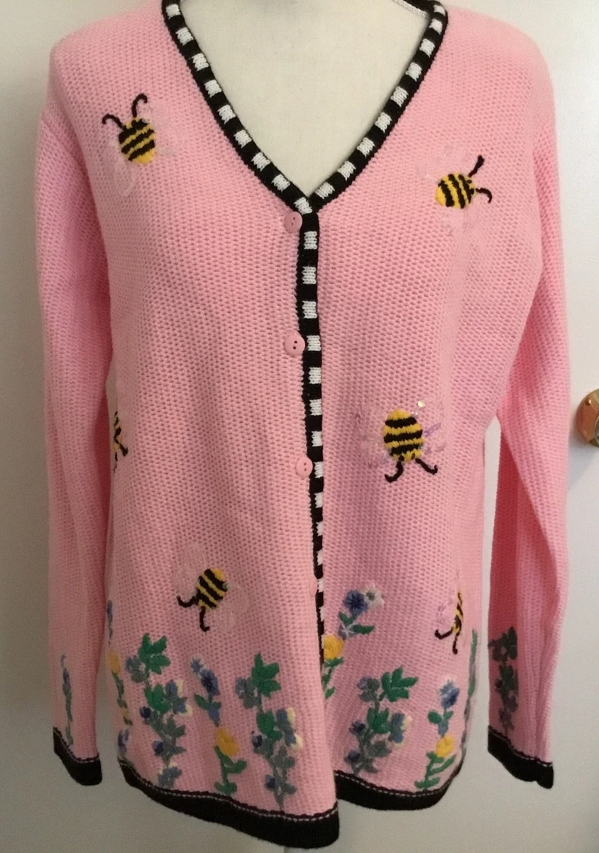 LOVELY PINK QUACKER FACTORY BUMBLE BEE WOMEN S SWEATER SMALL NEW
