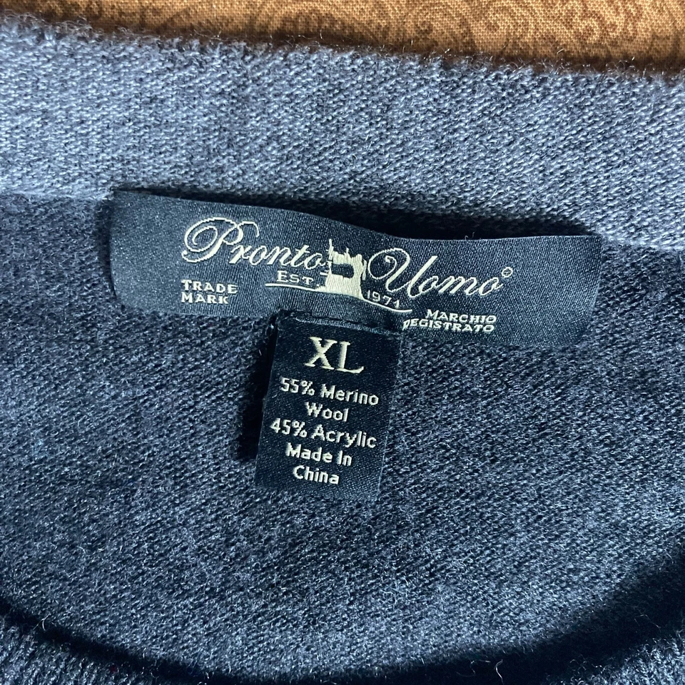 Pronto Uomo knit sweater colorblock Mens XL Gray Long Sleeve Merino Wool - Image 2 of 4