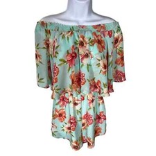 Show Me Your Mumu Blue Floral Off-The-Shoulder Mini Romper Women  s Size Small