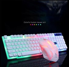 White Gaming Keyboard With LED Wired Gaming Mouse USB Backlight