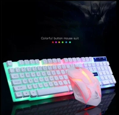 Clavier blanc gamer PC Rétro-éclairage avec souris gamer led Filaire USB