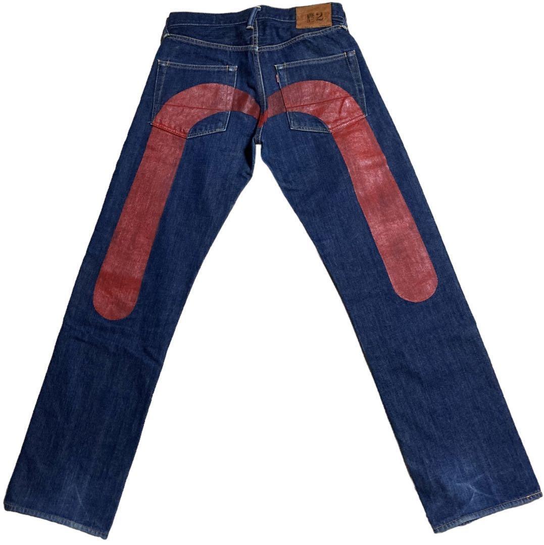 EVISU Denim Jeans Pants Cotton Indigo Blue No.2 Lot.2000 Size 