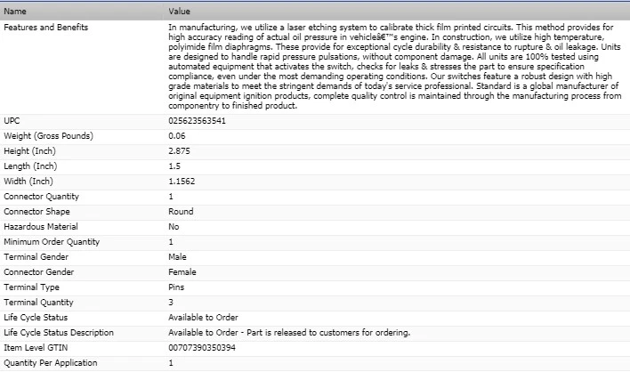 Interruptor de presión de aceite ESTÁNDAR para Chevrolet Malibu 2006-2010 Foto 2 de 4