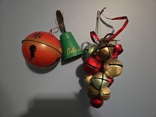 3 Christmas Jingle Bells Door Knob Hanger Holiday Greeter Bells Red Green Gold