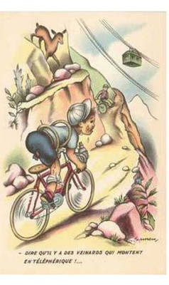 CPA CYCLING HUMOR BY GOUGEON. THERE ARE VEINARDS THAT MOUNT IN TELEPHERICS