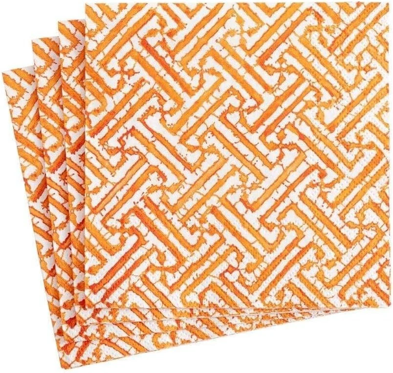 Caspari Paper Beverage Napkins, Orange Fretwork - 2 Packs (16452C) - Image 2 of 2