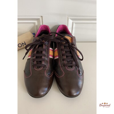 Authentic Louis Vuitton Brown Perforated Leather Web Low Top