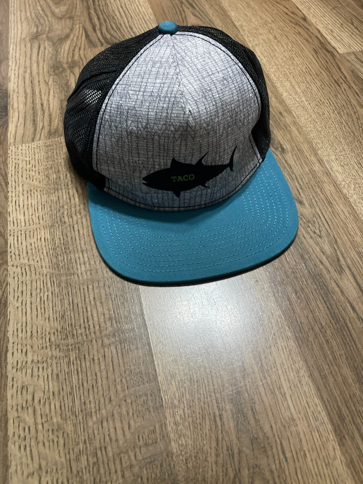 Trucker Hat Blue Grey Black Fish "taco" Breath Snapback