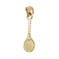 New 14k Yellow Gold Tennis Racket Pendant