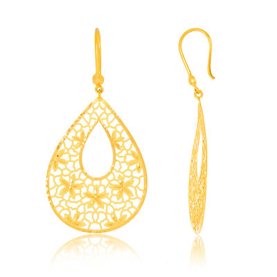 Senco Gold 22k Laser Droplet Gold Hook Earrings For Women