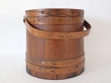 Antique Primitive Wooden Sugar Firkin w/Org. Lid Stencil  & Finger Joints 36 lbs