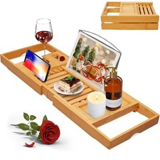 Luxury Bathtub Caddy Tray For Tub Foldable Bamboo Bath Table Tray With Book And