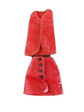 VINTAGE BARBIE CLONE HONG KONG RED VINYL VEST AND MATCHING SKIRT OUTFIT