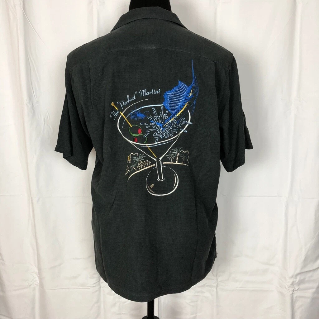 Columbia "The Perfect Martini" 100% Silk Short Sleeve Button Down Shirt Size Med