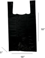 Black Extra Strong Plastic T-Shirt Bags 1/8 Retail Shopping Bags 10"x 5"x 18".63