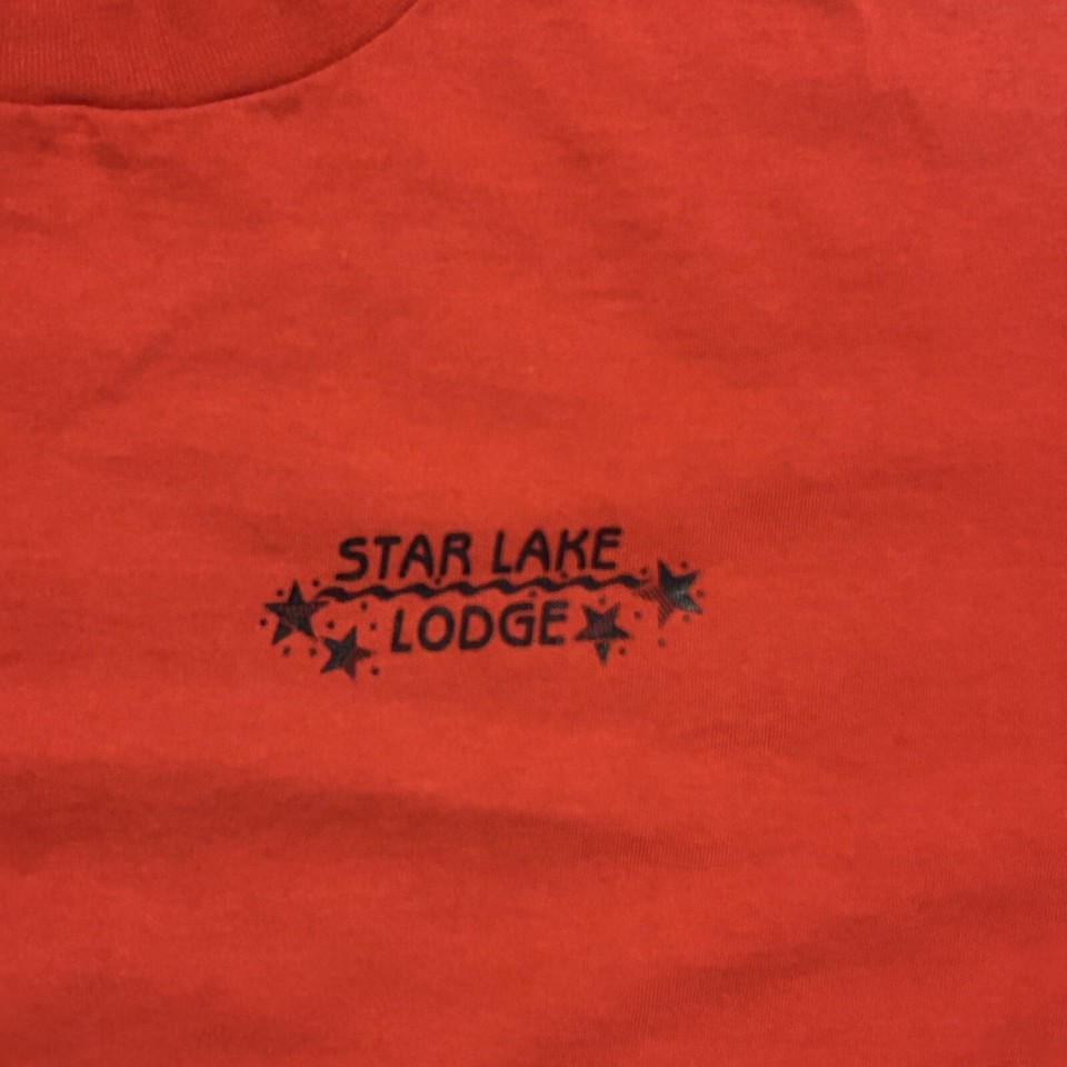 Vintage Star Lake Lodge Logo Graphic Red T-Shirt Mens XL Single Stitch ...