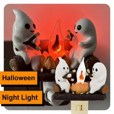 Bonfire Flickering Night Light Plug White Halloween Ghost LED Flame 3D Lamp Room