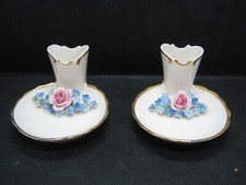 Pair of Antique Von Schierholz Porcelian with Flowers Candle Holders Mini Vase