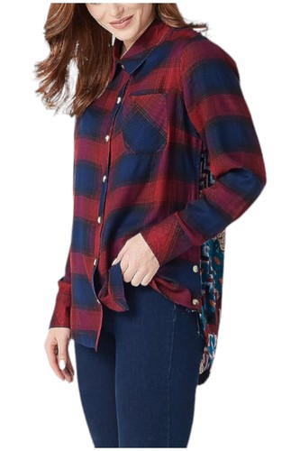 Tolani Collection Plaid Top w/ Printed Velvet Back Red/Navy - Picture 1 of 2