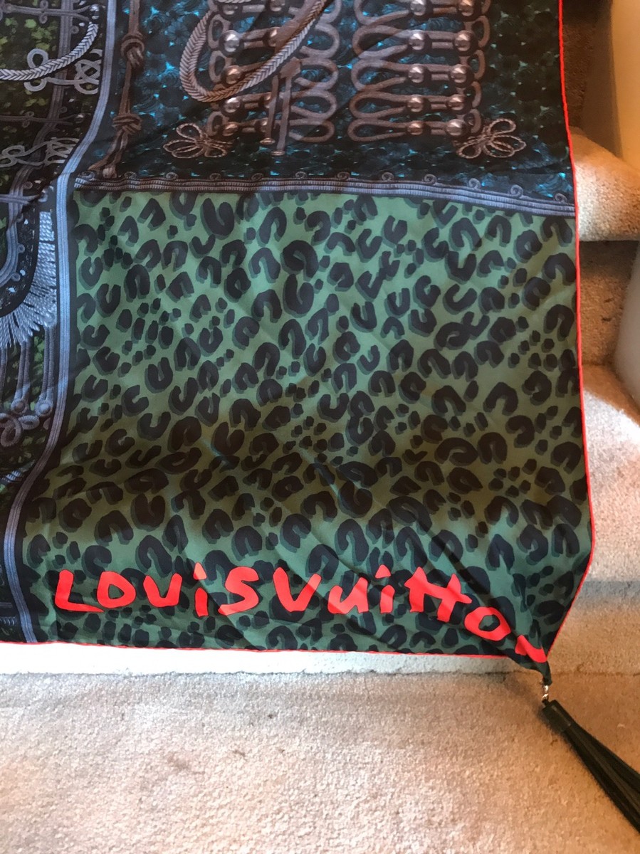 NEW LOUIS VUITTON Leopard Print Blue Green Red Silk Scarf