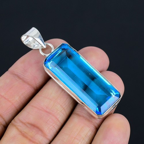 Swiss Blue Topaz Gemstone Handmade 925 Sterling Silver Jewelry Pendant ...