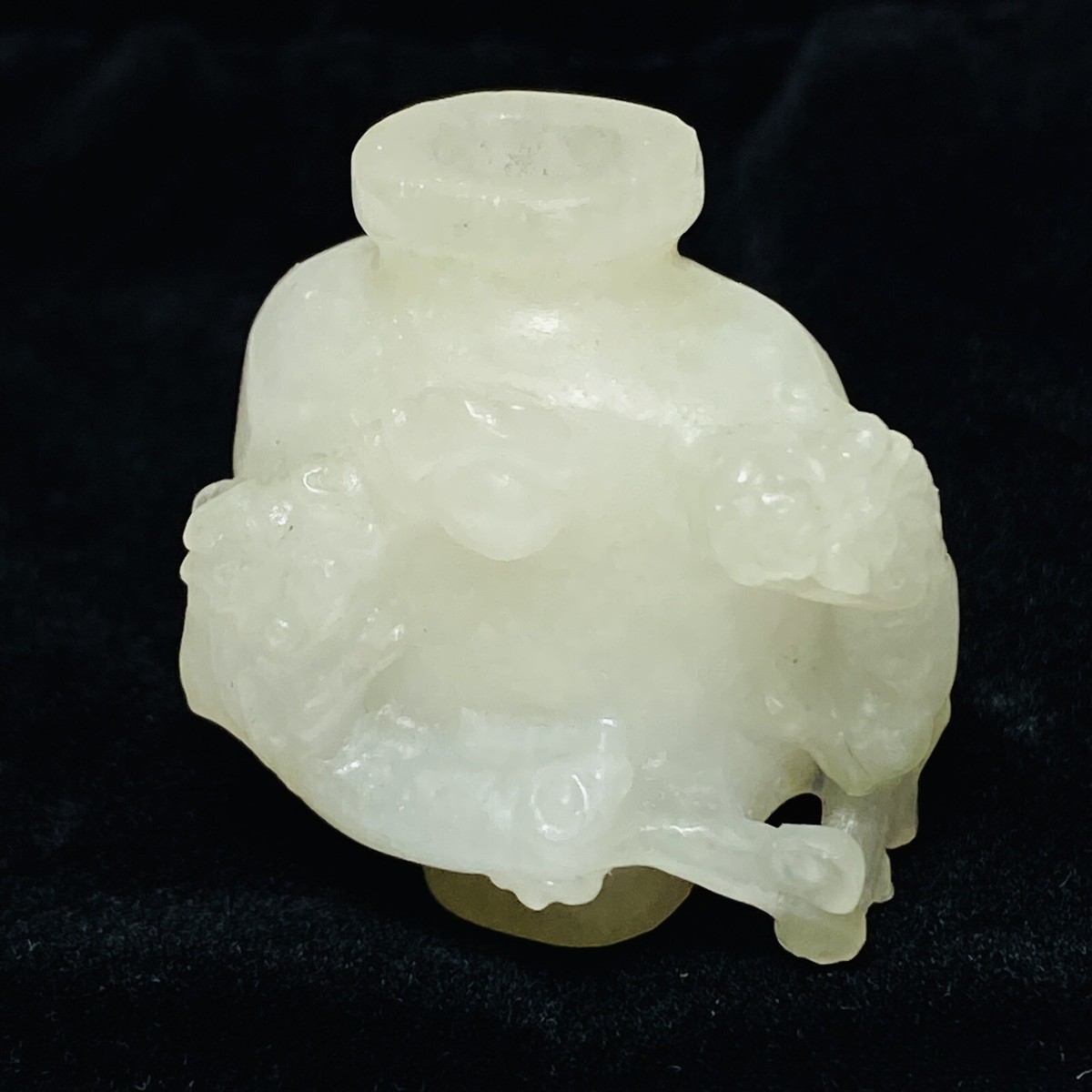 Antique Chinese Carved White Jade Two Dragons 38mm Snuff Perfume