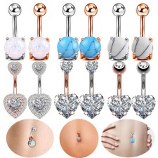 1pc 14g Surgical Steel Double Gem Belly Bar Button Prong Gem Navel Ring Piercing