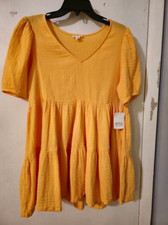 a.n.a Orange mango Tiered Ruffle Short Sleeve Boho Flowy Mini Dress Size PS
