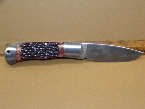 VINTAGE A.G. RUSSELL LOCKBACK FOLDING HUNTER W/ JIGGED BONE - NEW OLD STOCK ! - Picture 12 of 13