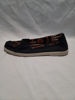 LAMO Gypsy Canvas Casual Slip On Boat Shoes Size 9 Black