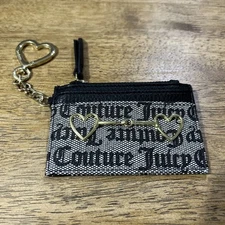 Juicy Couture Card Holder Case Coin Purse Wallet Black Keychain Monogram Logo