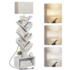 6 Tier Tree Bookshelf with Light, Narrow Bookcase Tower, Tall Floor Standing ...