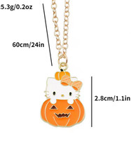 Halloween Hello Kitty on Pumpkin Tiny Necklace w/ Gold Colored 24" Chain New