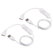 2 PCS USB Cable With On Off Switch Male To Female Extension Cord White 1m