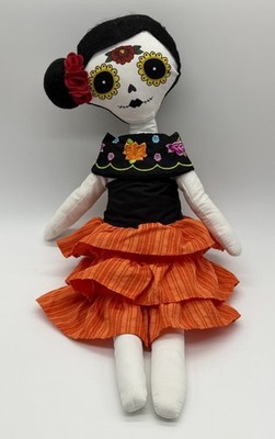 NWT Debi Lilly Doll Mexican Day Of The Dead Fiesta Sugar Skull Weighted Orange