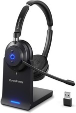 Wireless Dual-Ear Headset Mic Work Clear Sound Comfortable with Charging Base