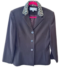 2 Piece Suit Vanco Paris Women's Brown Pant Suit Leopard Collar Detail Size 10P